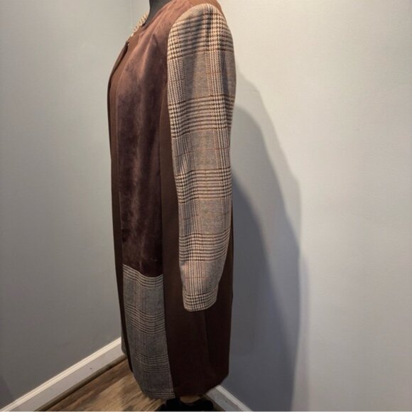 Calvin Klein 2Pc Brown & Plaid Faux Suede Dress,  Matching Duster Sz8 NWT Career - Picture 2 of 12